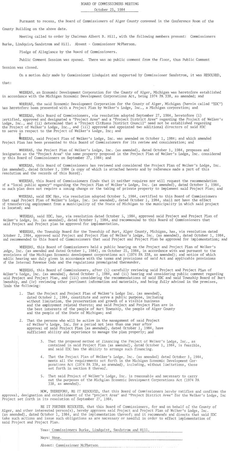 Welkers Lodge - 1984 Medc Grant
